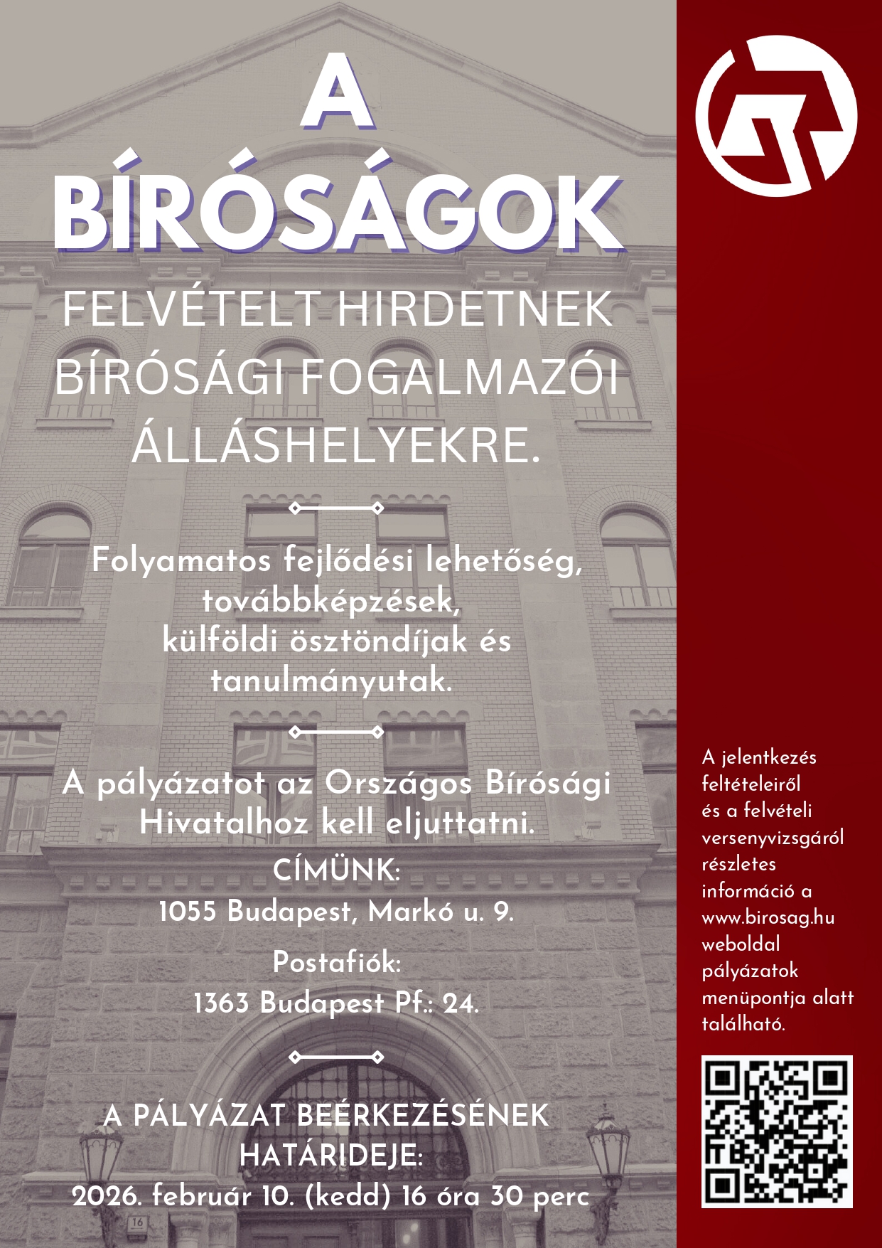 Pályázati kiírás bírósági fogalmazói álláshelyekre